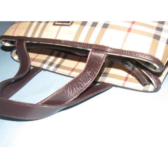 Burberry Brown Red White Black Nova Check Plaid Print Canvas Leather - Picture 9 of 12